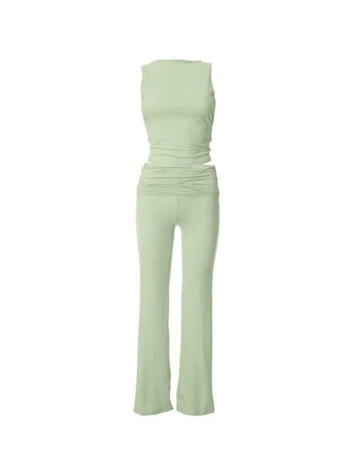 Y2K Aesthetic Solid Backless Top & High Rise Pants Set for Women - Coquette Fashion