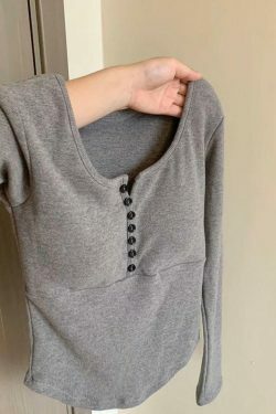 Y2K Aesthetic Solid Breasted Slim Long Sleeve Tee - Coquette & Grunge Style Women's Fashion