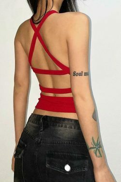 Y2K Aesthetic Solid Color Backless Cropped Tank Top for Women - Coquette Style Grunge Fashion