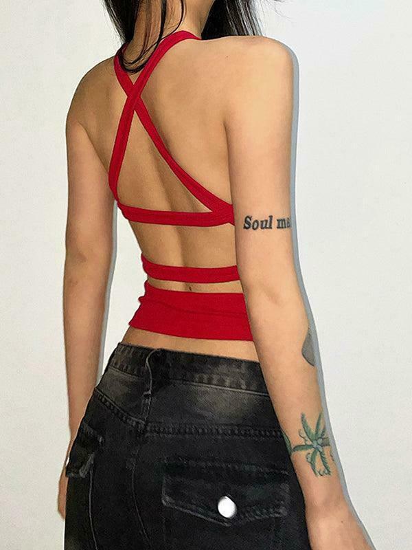 Y2K Aesthetic Solid Color Backless Cropped Tank Top for Women - Coquette Style Grunge Fashion Y2K Aesthetic Solid Color Backless Cropped Tank Top for Women - Coquette Style Grunge Fashion