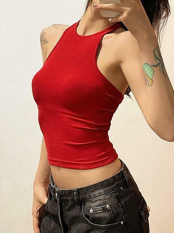 Y2K Aesthetic Solid Color Backless Cropped Tank Top for Women - Coquette Style Grunge Fashion Y2K Aesthetic Solid Color Backless Cropped Tank Top for Women - Coquette Style Grunge Fashion