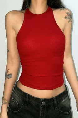Y2K Aesthetic Solid Color Backless Cropped Tank Top for Women - Coquette Style Grunge Fashion