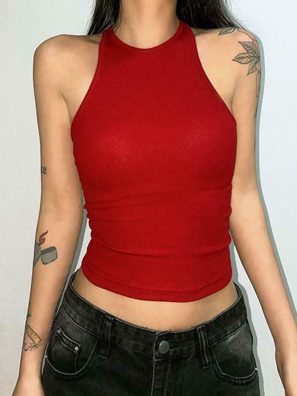 Y2K Aesthetic Solid Color Backless Cropped Tank Top for Women - Coquette Style Grunge Fashion Y2K Aesthetic Solid Color Backless Cropped Tank Top for Women - Coquette Style Grunge Fashion