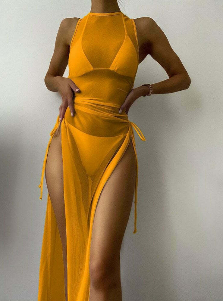 Y2K Aesthetic Solid Color Bikini Skirt Set - Coquette Style for Women's Fashion Y2K Aesthetic Solid Color Bikini Skirt Set - Coquette Style for Women's Fashion