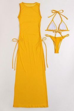 Y2K Aesthetic Solid Color Bikini Skirt Set - Coquette Style for Women's Fashion