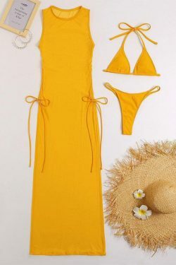 Y2K Aesthetic Solid Color Bikini Skirt Set - Coquette Style for Women's Fashion