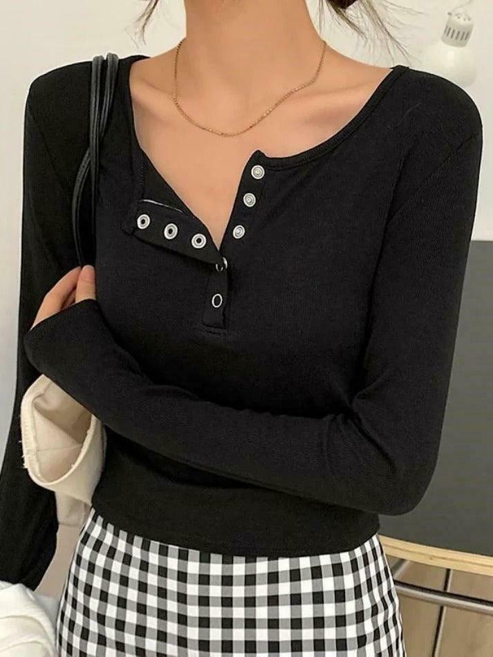 Y2K Aesthetic Solid Color Breasted Slim Knit Sweater