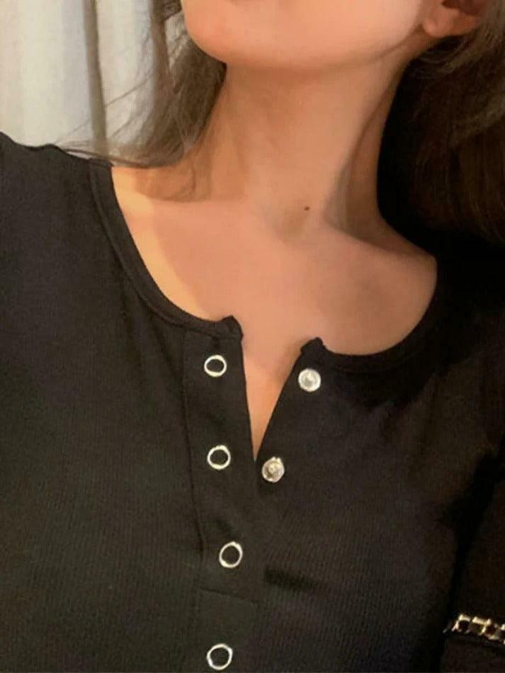 Y2K Aesthetic Solid Color Breasted Slim Knit Sweater