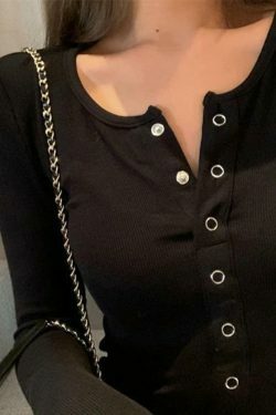 Y2K Aesthetic Solid Color Breasted Slim Knit Sweater