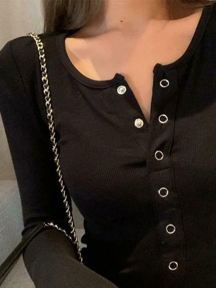 Y2K Aesthetic Solid Color Breasted Slim Knit Sweater