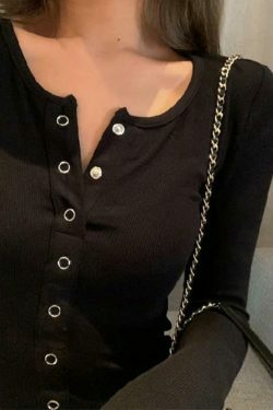 Y2K Aesthetic Solid Color Breasted Slim Knit Sweater