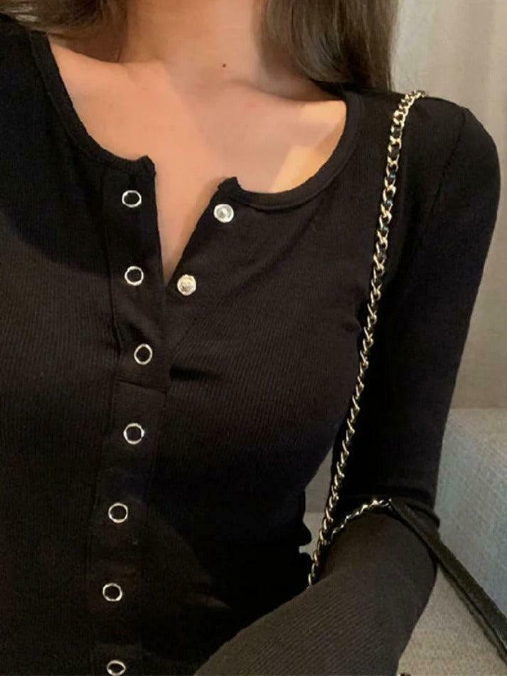 Y2K Aesthetic Solid Color Breasted Slim Knit Sweater