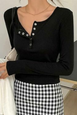 Y2K Aesthetic Solid Color Breasted Slim Knit Sweater