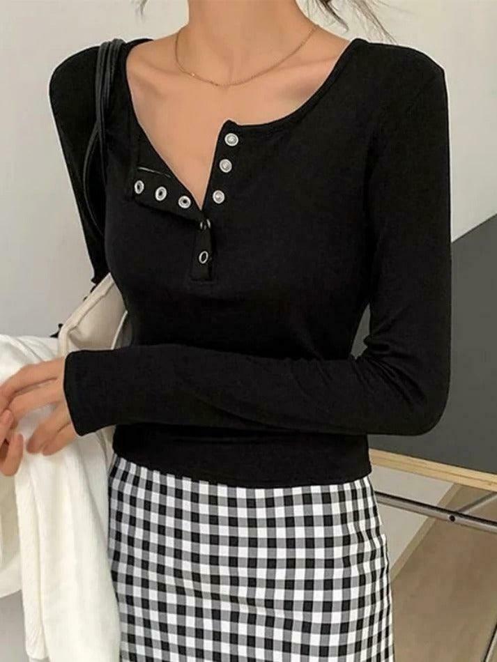 Y2K Aesthetic Solid Color Breasted Slim Knit Sweater