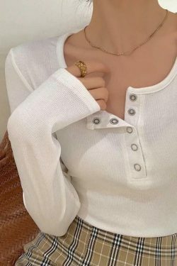 Y2K Aesthetic Solid Color Breasted Slim Knit Sweater