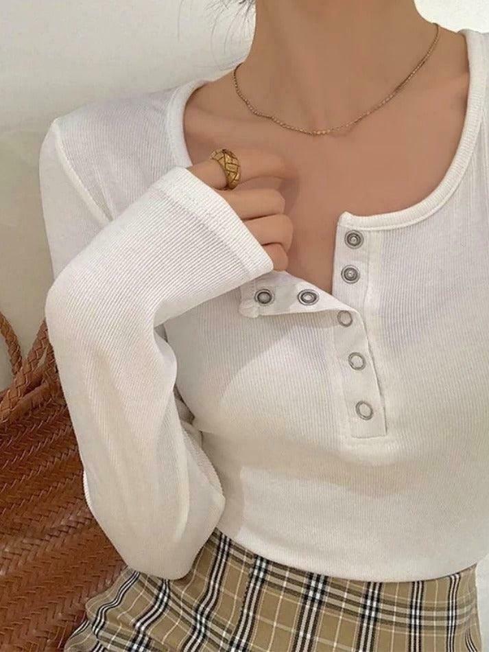 Y2K Aesthetic Solid Color Breasted Slim Knit Sweater