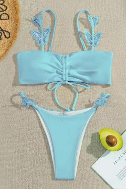 Y2K Aesthetic Solid Color Butterfly Sling Bikini for Niche Women Fashion