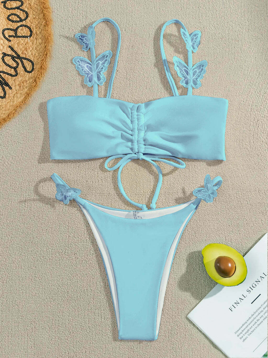 Y2K Aesthetic Solid Color Butterfly Sling Bikini for Niche Women Fashion Y2K Aesthetic Solid Color Butterfly Sling Bikini for Niche Women Fashion