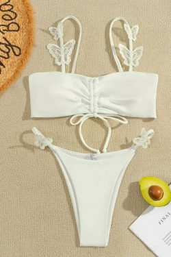 Y2K Aesthetic Solid Color Butterfly Sling Bikini for Niche Women Fashion