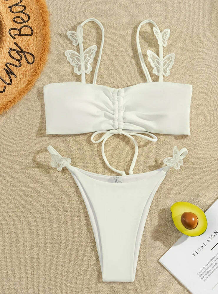 Y2K Aesthetic Solid Color Butterfly Sling Bikini for Niche Women Fashion Y2K Aesthetic Solid Color Butterfly Sling Bikini for Niche Women Fashion