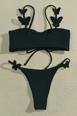 Y2K Aesthetic Solid Color Butterfly Sling Bikini for Niche Women Fashion