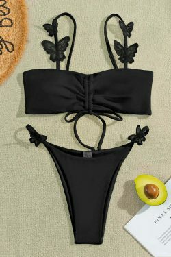 Y2K Aesthetic Solid Color Butterfly Sling Bikini for Niche Women Fashion