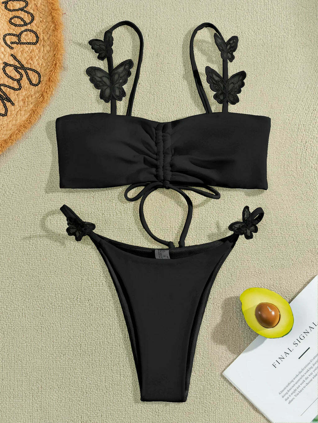 Y2K Aesthetic Solid Color Butterfly Sling Bikini for Niche Women Fashion Y2K Aesthetic Solid Color Butterfly Sling Bikini for Niche Women Fashion