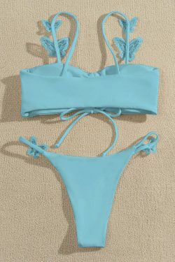 Y2K Aesthetic Solid Color Butterfly Sling Bikini for Niche Women Fashion