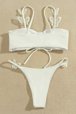 Y2K Aesthetic Solid Color Butterfly Sling Bikini for Niche Women Fashion