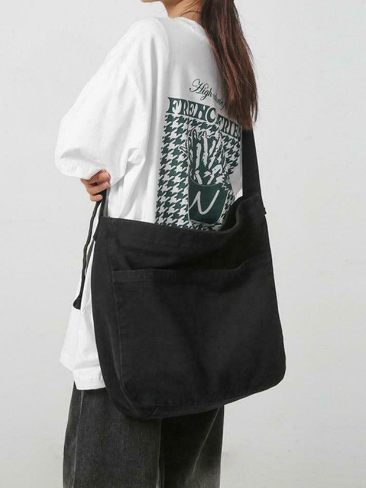 Y2K Aesthetic Solid Color Canvas Crossbody Bag for Women - Coquette & Grunge Style Fashion Accessory Y2K Aesthetic Solid Color Canvas Crossbody Bag for Women - Coquette & Grunge Style Fashion Accessory