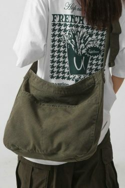 Y2K Aesthetic Solid Color Canvas Crossbody Bag for Women - Coquette & Grunge Style Fashion Accessory