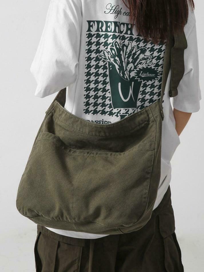 Y2K Aesthetic Solid Color Canvas Crossbody Bag for Women - Coquette & Grunge Style Fashion Accessory Y2K Aesthetic Solid Color Canvas Crossbody Bag for Women - Coquette & Grunge Style Fashion Accessory