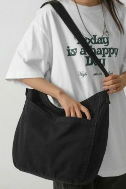 Y2K Aesthetic Solid Color Canvas Crossbody Bag for Women - Coquette & Grunge Style Fashion Accessory