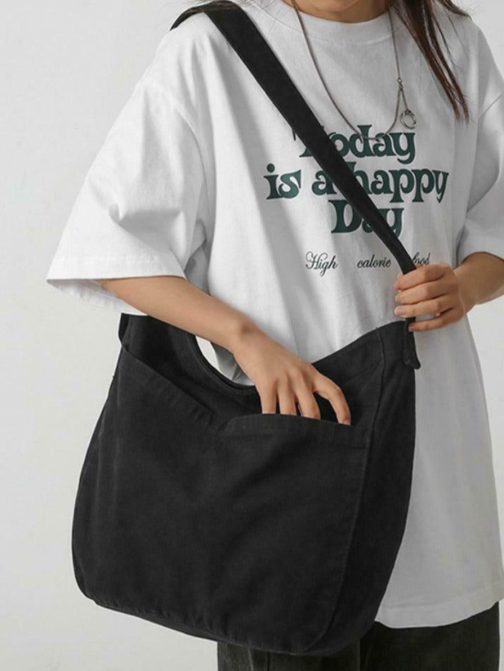 Y2K Aesthetic Solid Color Canvas Crossbody Bag for Women - Coquette & Grunge Style Fashion Accessory Y2K Aesthetic Solid Color Canvas Crossbody Bag for Women - Coquette & Grunge Style Fashion Accessory