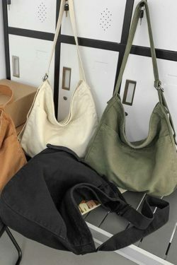 Y2K Aesthetic Solid Color Canvas Crossbody Bag for Women - Coquette & Grunge Style Fashion Accessory