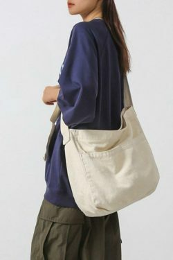 Y2K Aesthetic Solid Color Canvas Crossbody Bag for Women - Coquette & Grunge Style Fashion Accessory
