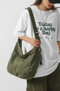 Y2K Aesthetic Solid Color Canvas Crossbody Bag for Women - Coquette & Grunge Style Fashion Accessory