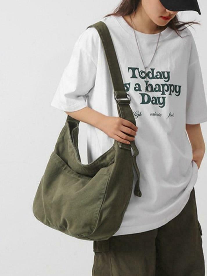 Y2K Aesthetic Solid Color Canvas Crossbody Bag for Women - Coquette & Grunge Style Fashion Accessory Y2K Aesthetic Solid Color Canvas Crossbody Bag for Women - Coquette & Grunge Style Fashion Accessory