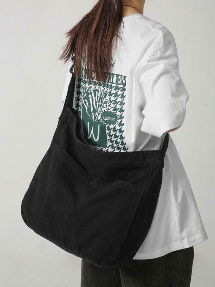 Y2K Aesthetic Solid Color Canvas Crossbody Bag for Women - Coquette & Grunge Style Fashion Accessory Y2K Aesthetic Solid Color Canvas Crossbody Bag for Women - Coquette & Grunge Style Fashion Accessory