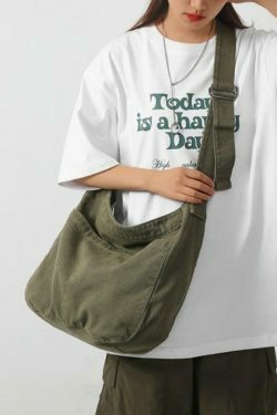 Y2K Aesthetic Solid Color Canvas Crossbody Bag for Women - Coquette & Grunge Style Fashion Accessory