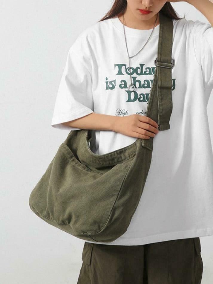 Y2K Aesthetic Solid Color Canvas Crossbody Bag for Women - Coquette & Grunge Style Fashion Accessory Y2K Aesthetic Solid Color Canvas Crossbody Bag for Women - Coquette & Grunge Style Fashion Accessory