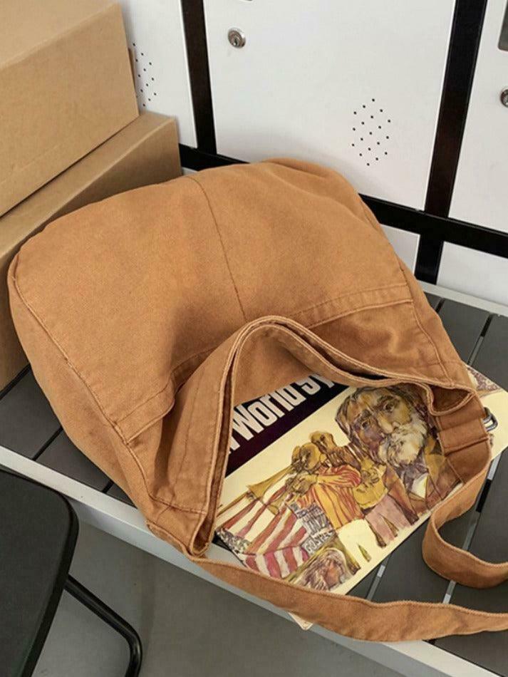 Y2K Aesthetic Solid Color Canvas Crossbody Bag for Women - Coquette & Grunge Style Fashion Accessory Y2K Aesthetic Solid Color Canvas Crossbody Bag for Women - Coquette & Grunge Style Fashion Accessory