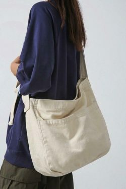 Y2K Aesthetic Solid Color Canvas Crossbody Bag for Women - Coquette & Grunge Style Fashion Accessory