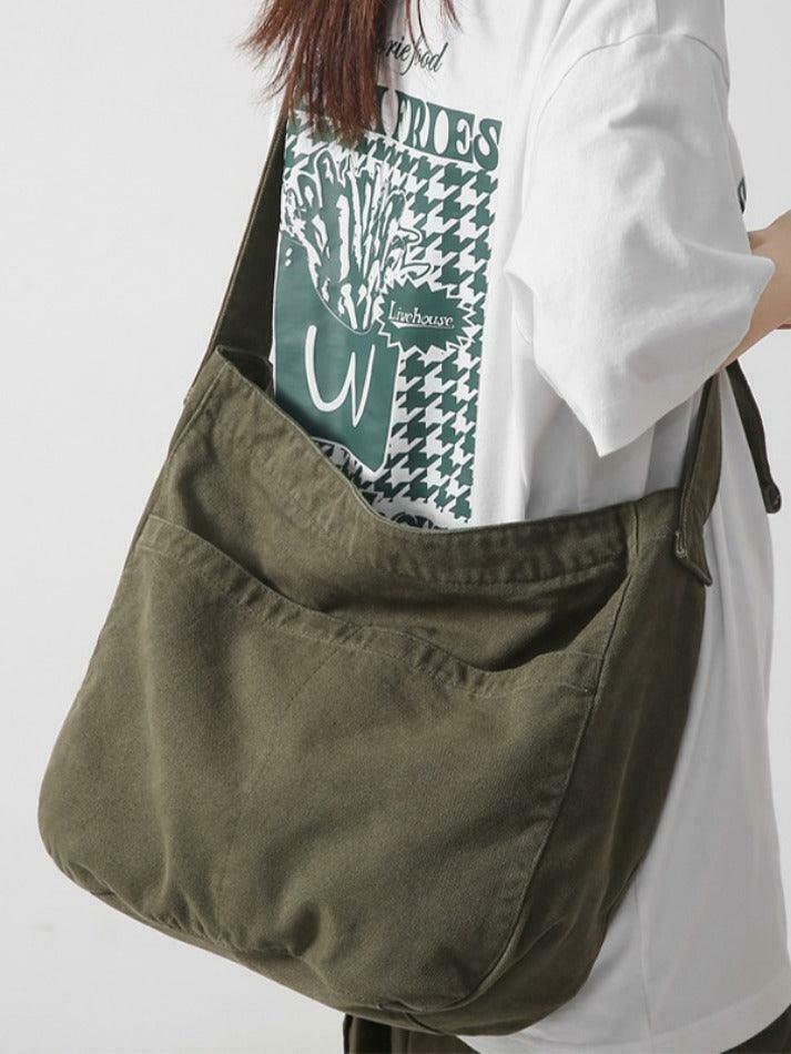 Y2K Aesthetic Solid Color Canvas Crossbody Bag for Women - Coquette & Grunge Style Fashion Accessory Y2K Aesthetic Solid Color Canvas Crossbody Bag for Women - Coquette & Grunge Style Fashion Accessory