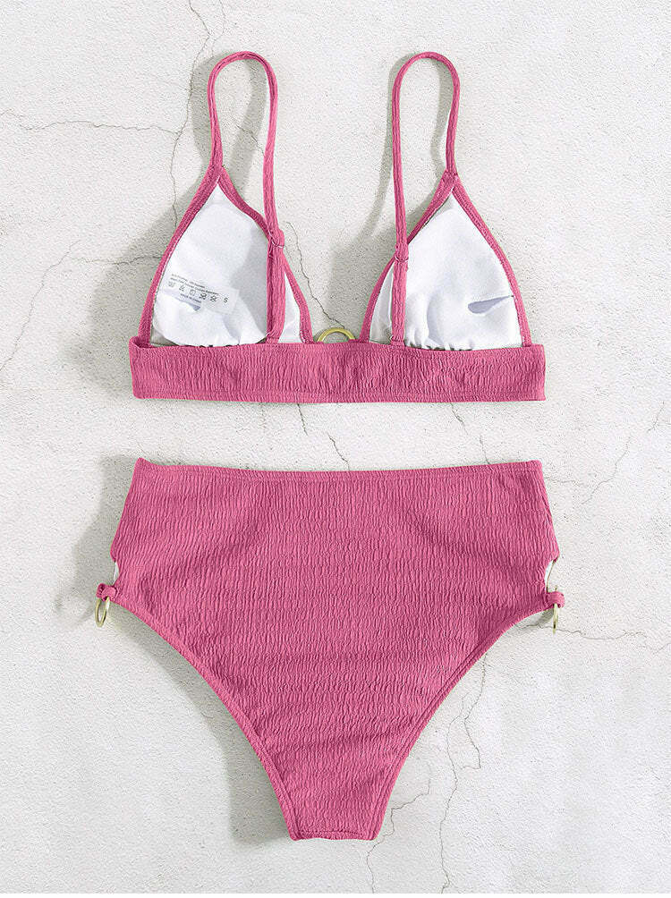Y2K Aesthetic Solid Color Chest Gathered Split Bikini