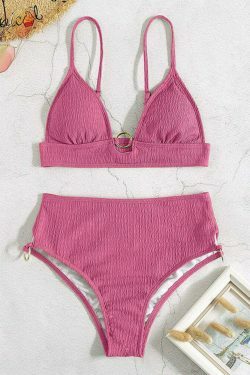 Y2K Aesthetic Solid Color Chest Gathered Split Bikini