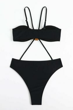 Y2K Aesthetic Solid Color Cross Tied Rope Tube Top Swimsuit