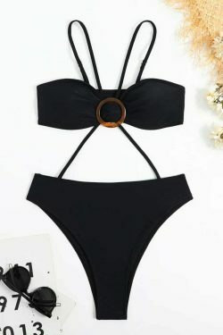 Y2K Aesthetic Solid Color Cross Tied Rope Tube Top Swimsuit