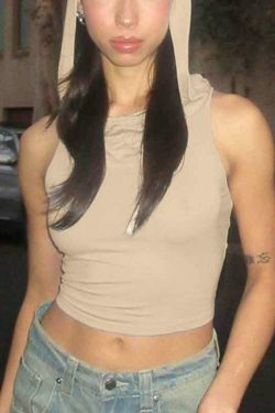 Y2K Aesthetic Solid Color Cutout Hooded Tank Top for Women - Coquette Style Grunge Fashion