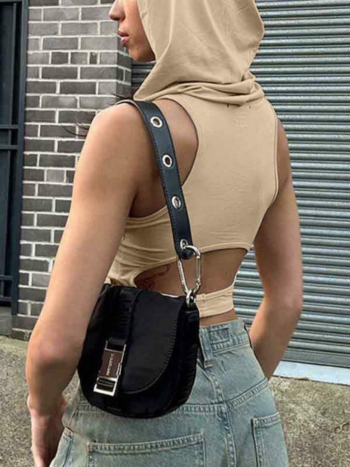Y2K Aesthetic Solid Color Cutout Hooded Tank Top for Women - Coquette Style Grunge Fashion